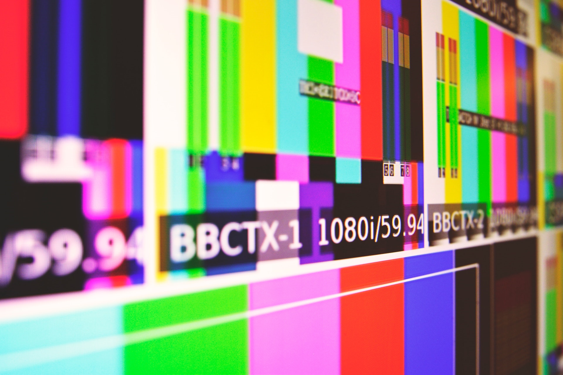 A picture of a screen showing a broadcasting test card